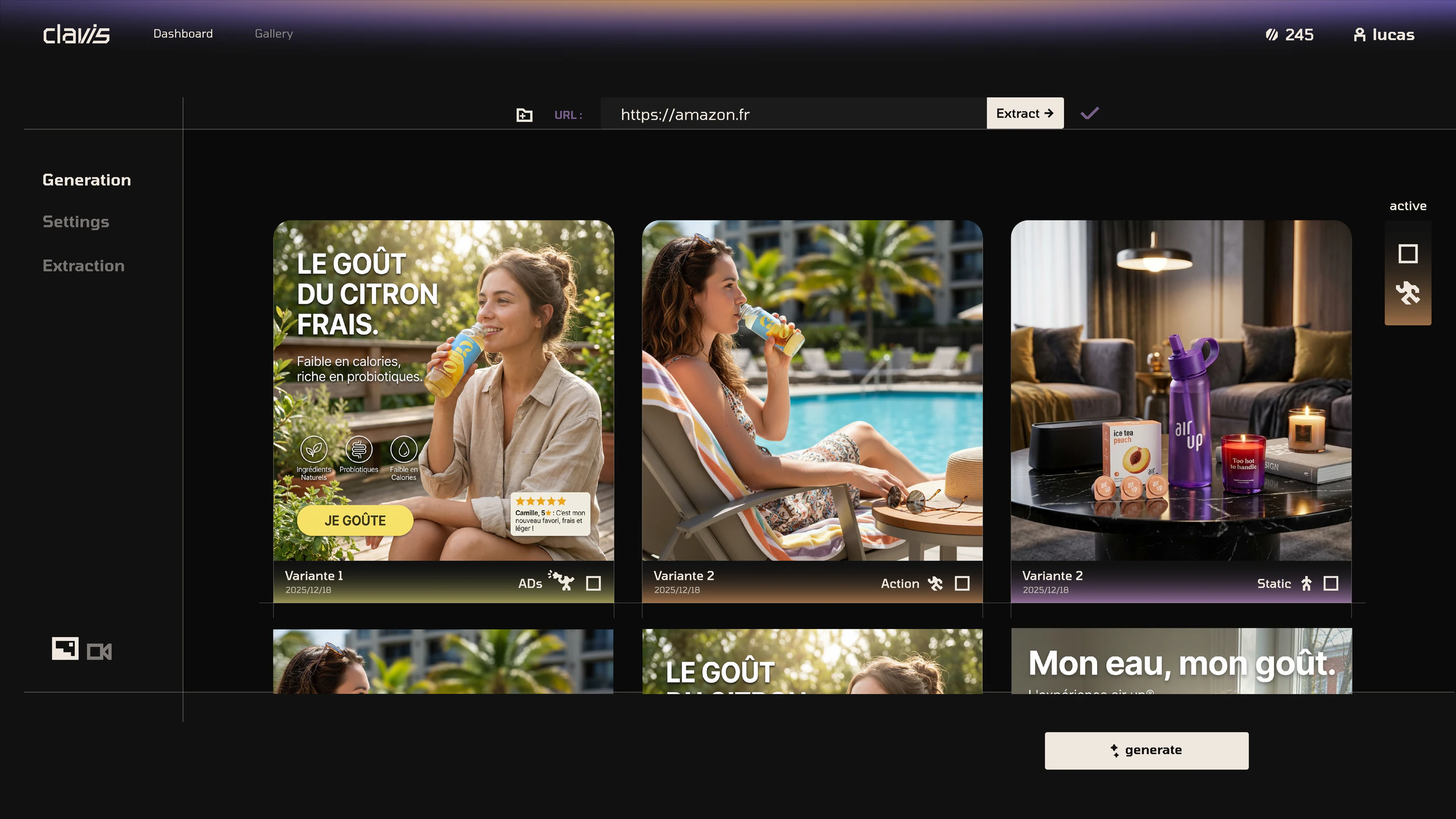 Clavis — generation dashboard, revealed after the loader