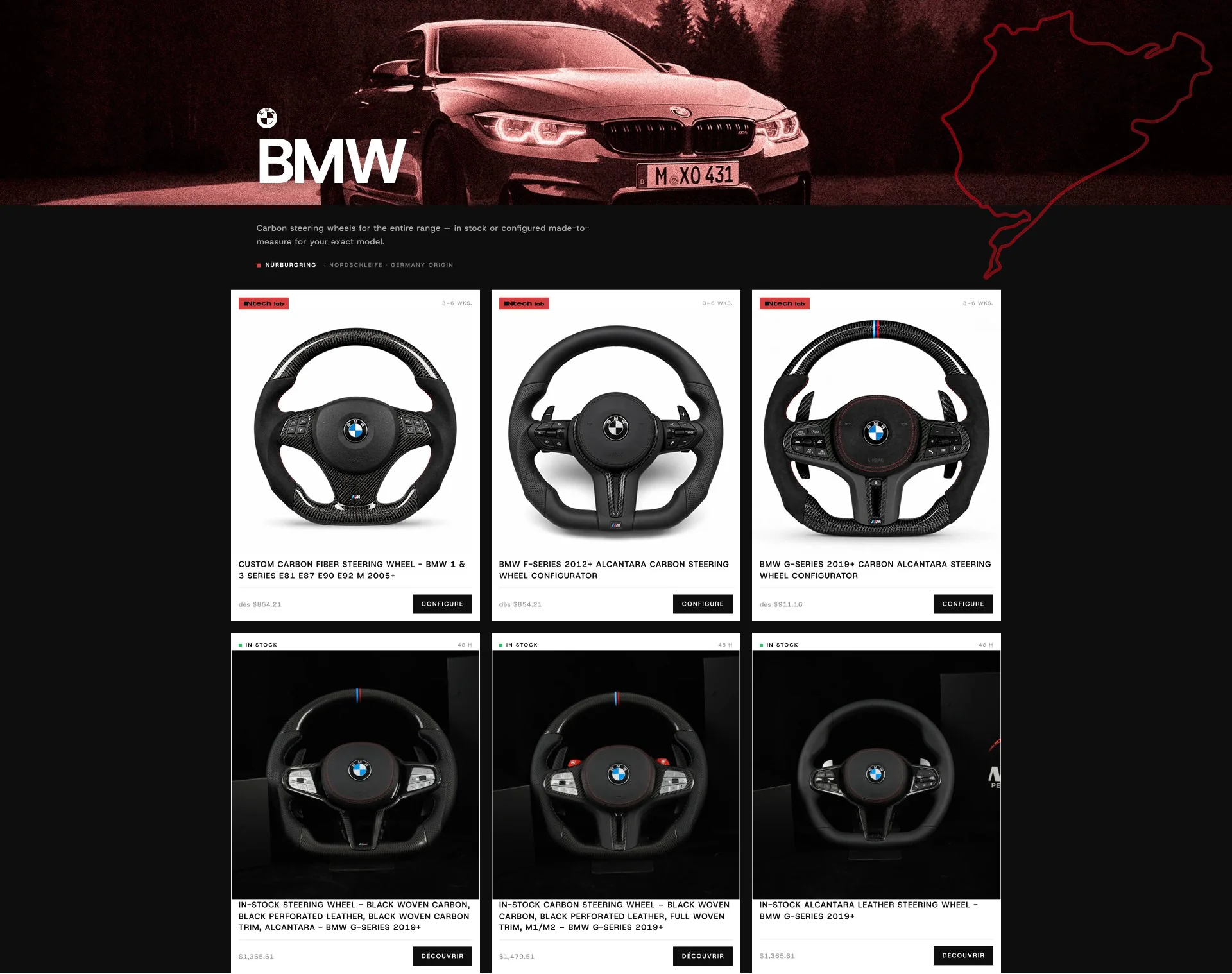 Galerie produit BMW — volants carbone sur mesure et modeles en stock