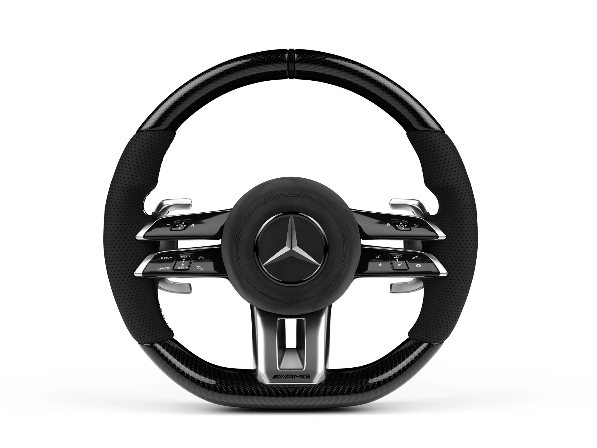 Volant Ntech — rendu final, carbone, Alcantara et commandes